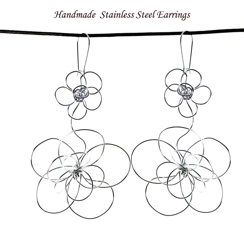 Extra long playful wire flower earrings handmade in Canada